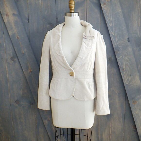 Tan velvety Bow lapel blazer one button jacket - Picture 1 of 4